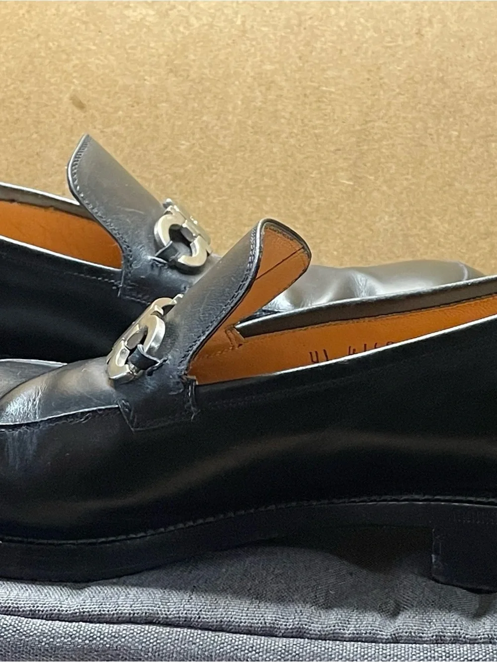 Salvatore Ferragamo Black Leather Gancini Bit Slip-On Loafers